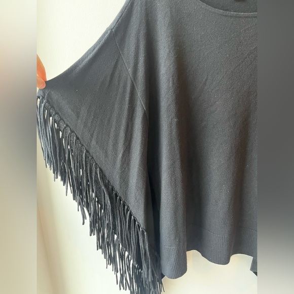LAST CHANCE Michael Kors Black Fringe Poncho Sweater - Picture 3 of 4